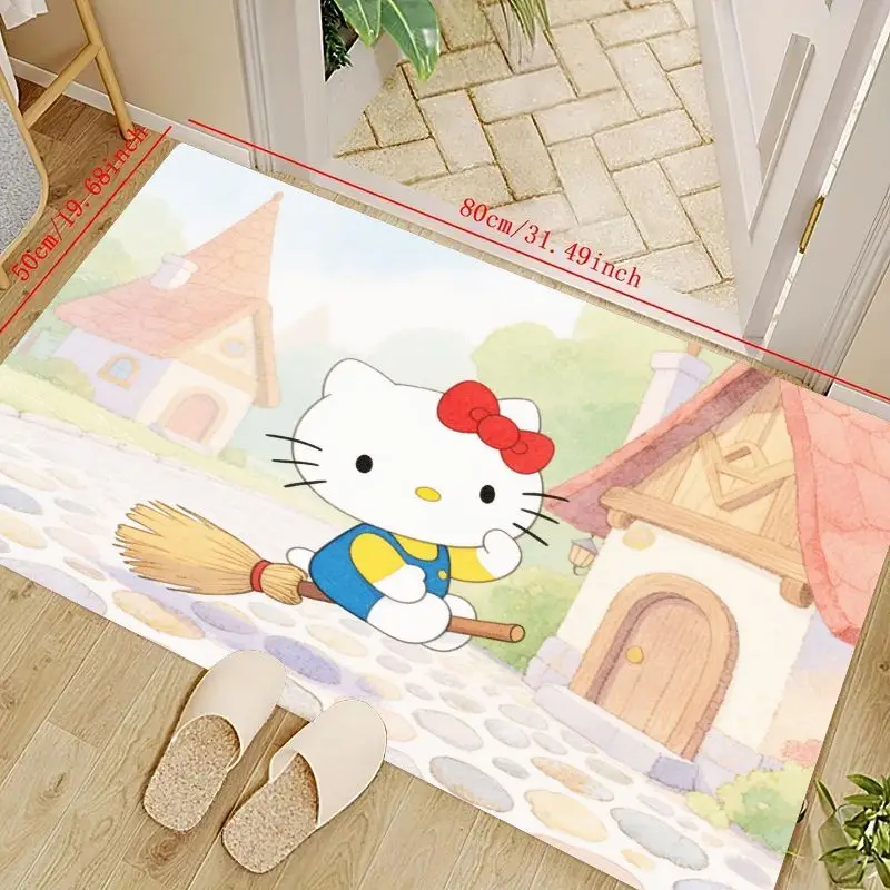 

1PC Hello Kitty Flying Broomstick Cartoon Floor Mat, Cute Anime Kawaii Area Rug for Kids Room Bedroom Living Room Home Decor, No