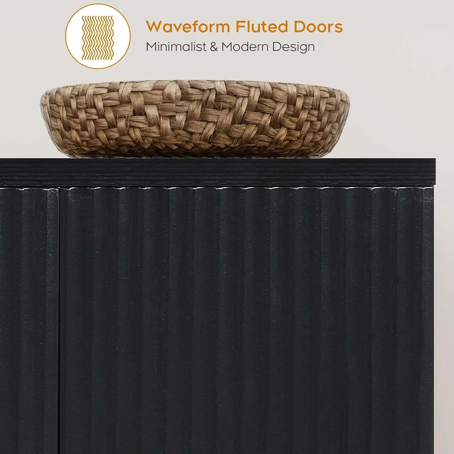 94.6" Black Fluted Sideboard Buffet Cabinet with Storage and 8 Doors, Mordern Credenza Storage Cabinet with Adjustable Shelves, image 3