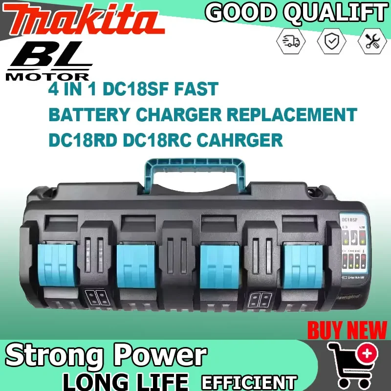 

Зарядное устройство DC18SF на 4 порта для литий-ионных аккумуляторов Makita BL1430 BL1830 14.4V 18V с USB-зарядкой для мобильных телефонов и повербанков (аналог DC18RE DC18RD DC18RF)