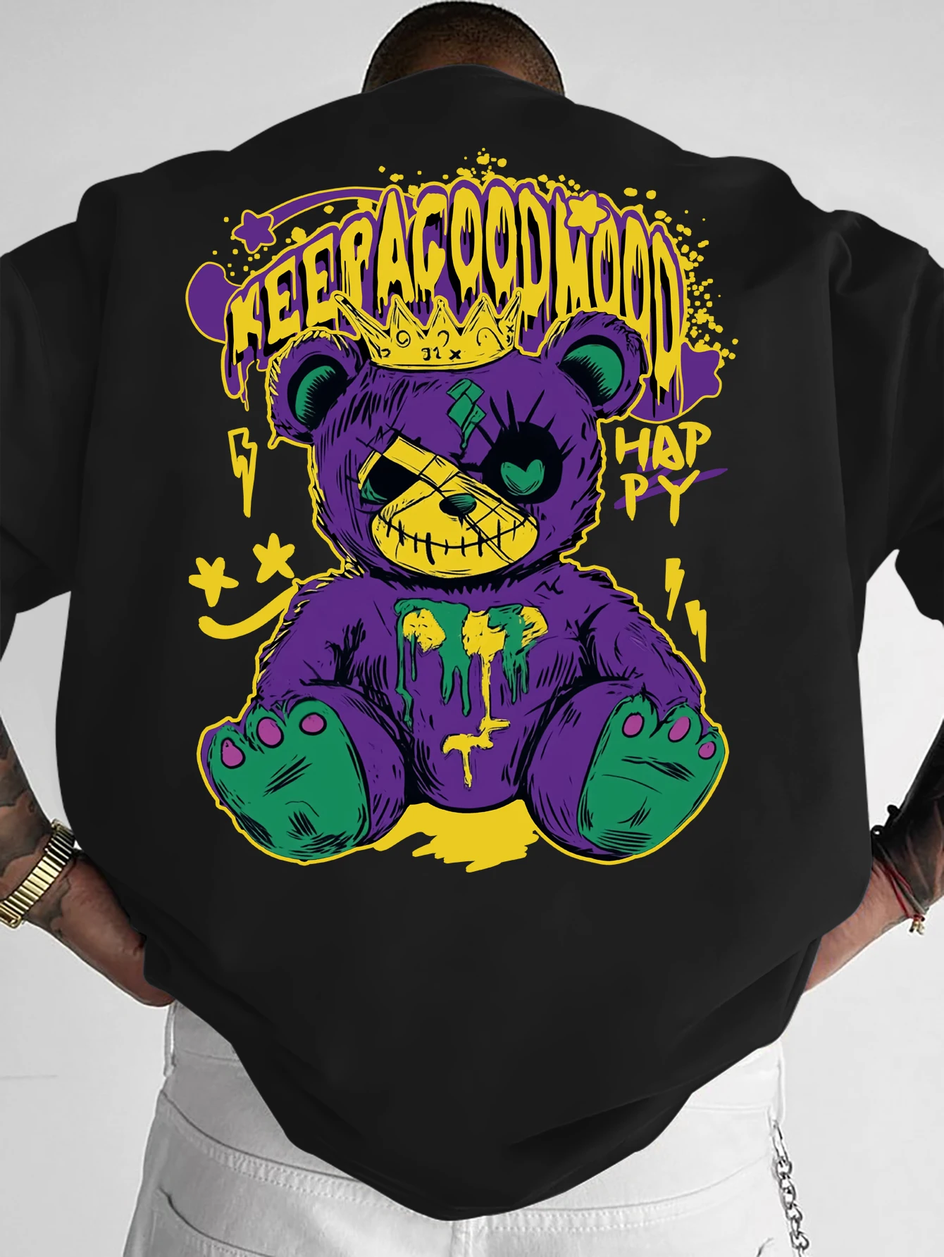 Men's Oversized Graffiti Teddy Bear T-shirt
