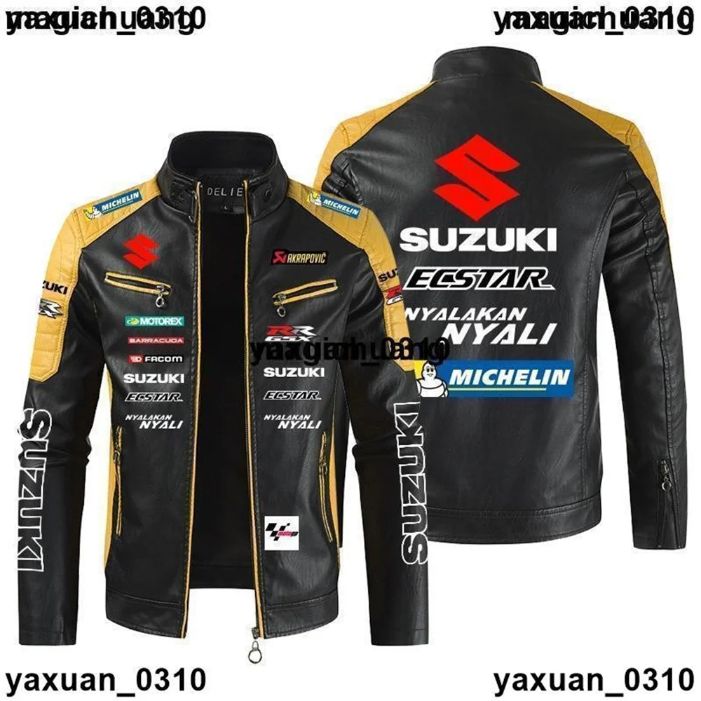 Men's PU high-end light luxury SUZUKI logo leather jacket autumn and winter stand collar motorcycle racing suit 8 S26c9ac2ef70845ba86f705d523045de8V
