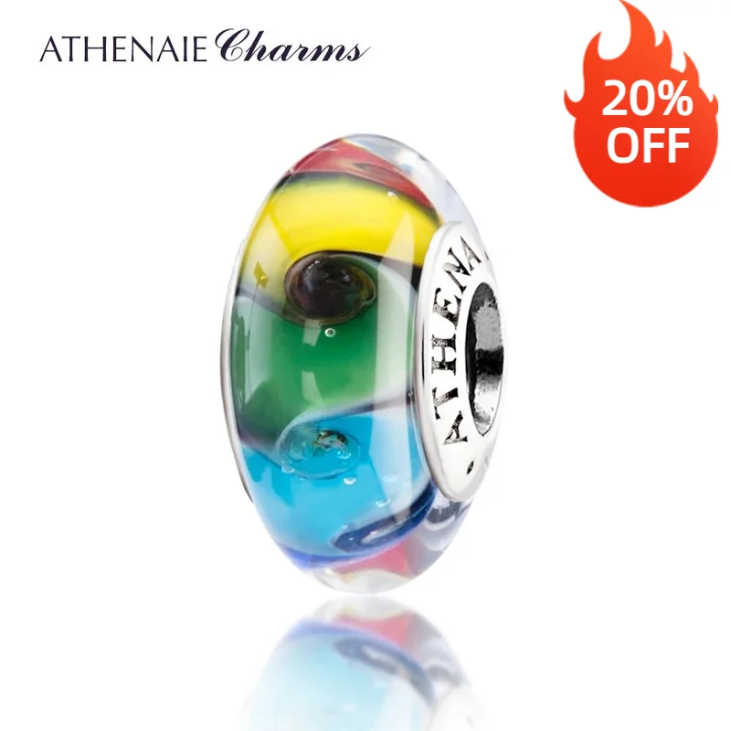 

ATHENAIE Genuine 925 Silver Colored Swirl Charms Murano Glass Bead Fit All European Charm Bracelets and Necklace For Women Gifts