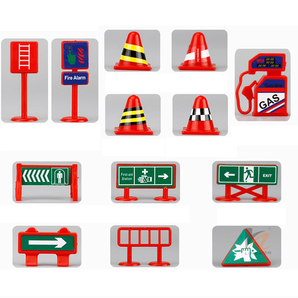 28 Pcs Mini Traffic Signs Car Toy Accessories Children DIY Model Scene Toys Vehicle Model Road Signs Children Gifts