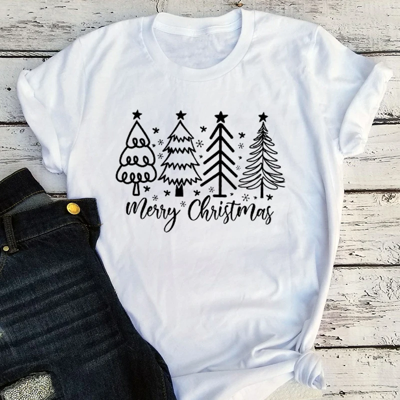 Merry Christmas Shirts Retro Women's Holiday T-Shirts Trendy Christmas Kawaii Clothes Harajuku Women Tee