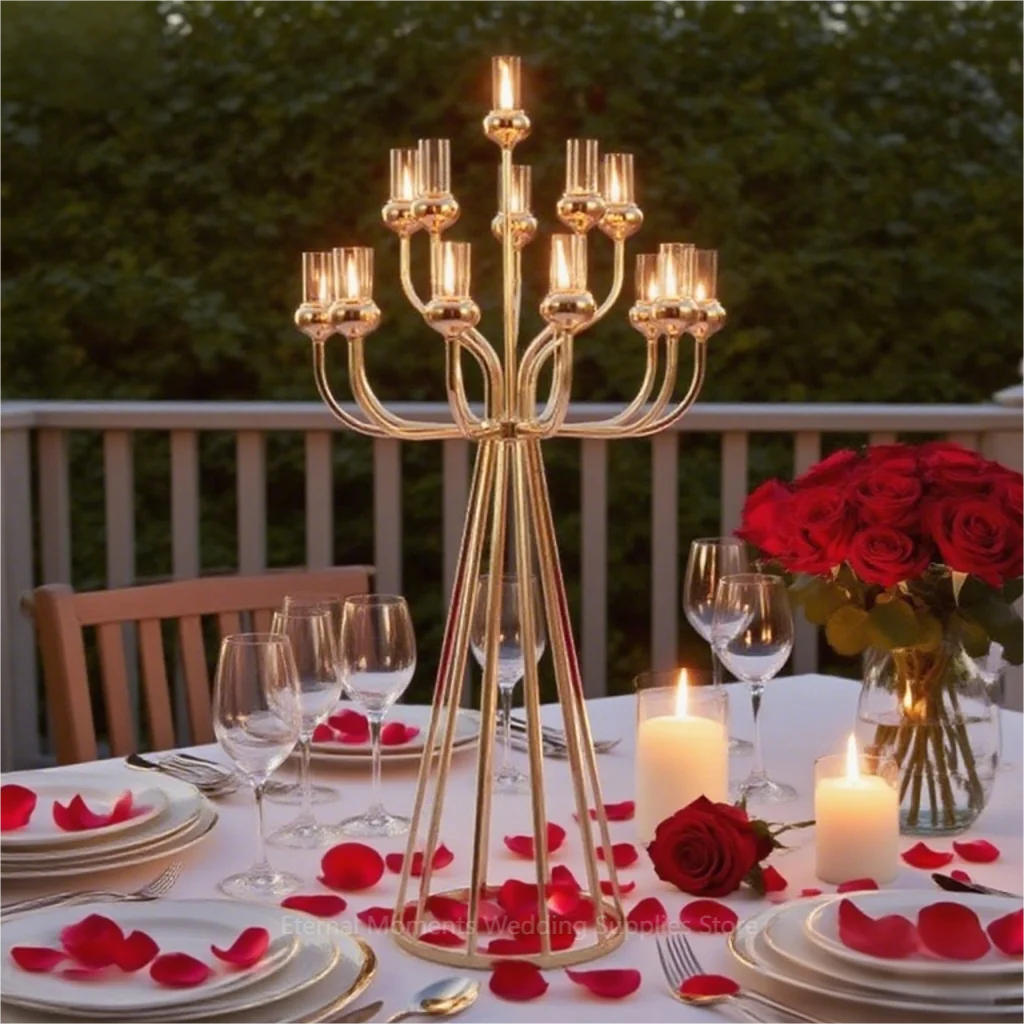 

Высокие золотые металлические канделябры, 13-лучевые подсвечники, подставки для свадебного стола, центральные украшения, дорожный свинец, Рождество для украшения вечеринки