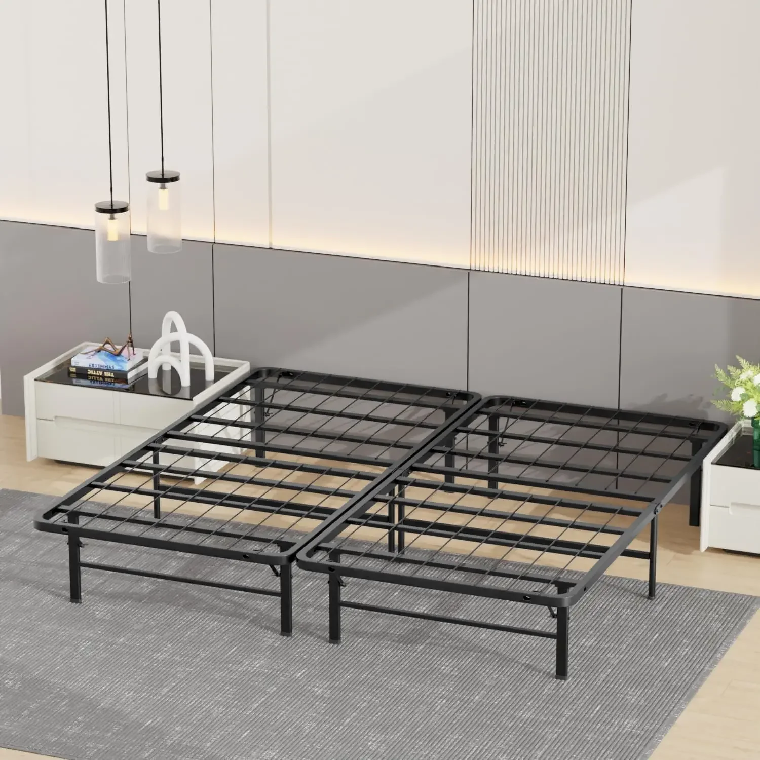 Bed Frame Metal Platform Bed Frame Mattress Foundation Box Spring Replacement Heavy Duty Steel Slat Easy Assembly Noise-Free