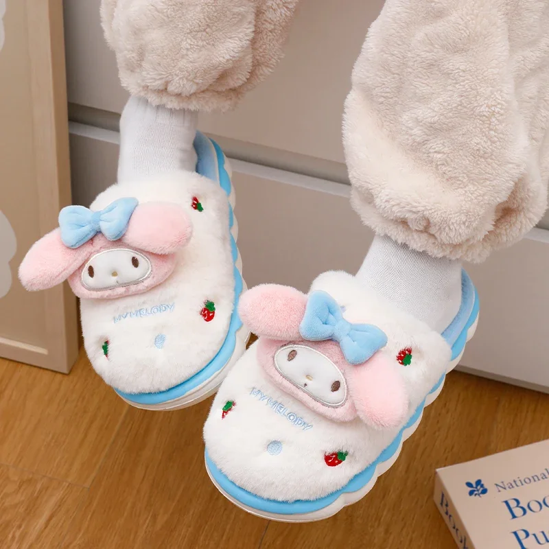 2024 New Winter Warm Cute Cartoon Indoor Mule Soft Non-slip Fluffy Slippers For Women Closed-toe Slides Ladies Home Cotton Shoes