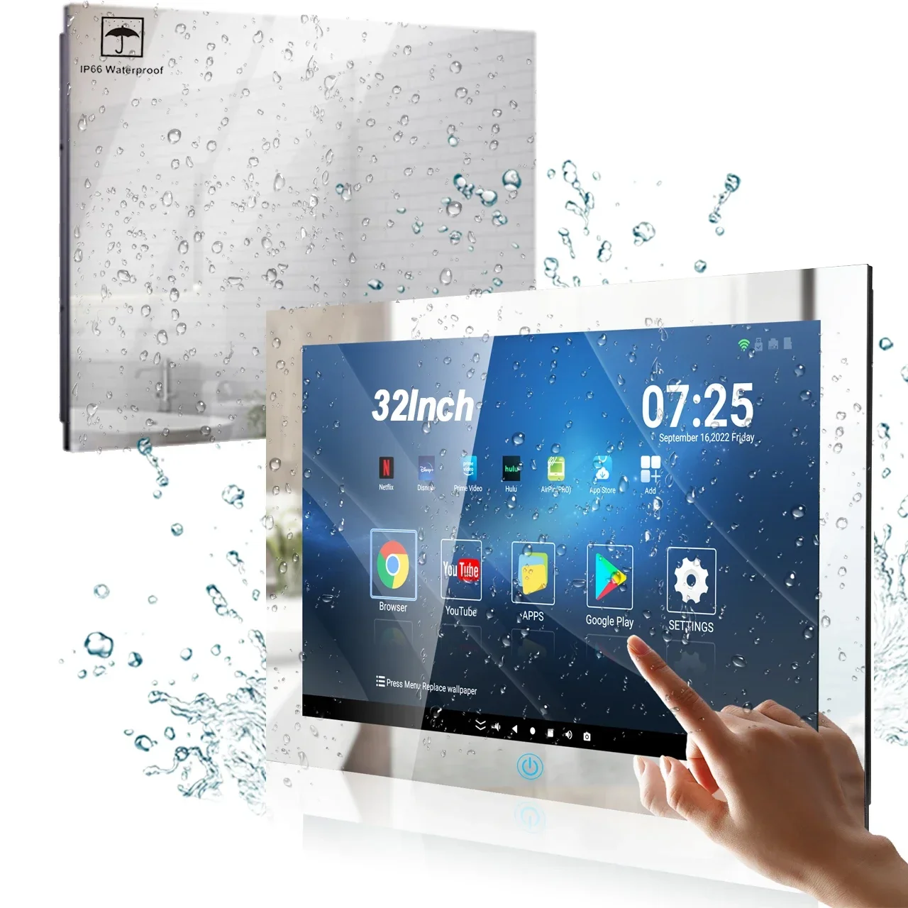 

Haocrown 32 Inch Smart Bathroom IP66 Waterproof Touch Screen Magic Mirror TV Full HD 1080P Television