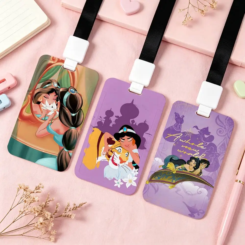 Cute P-Princess Jasmine NFC Contactless Sliding Card Sleeve For Student Cards, Bus Cards, ID Cards, And Work Permits