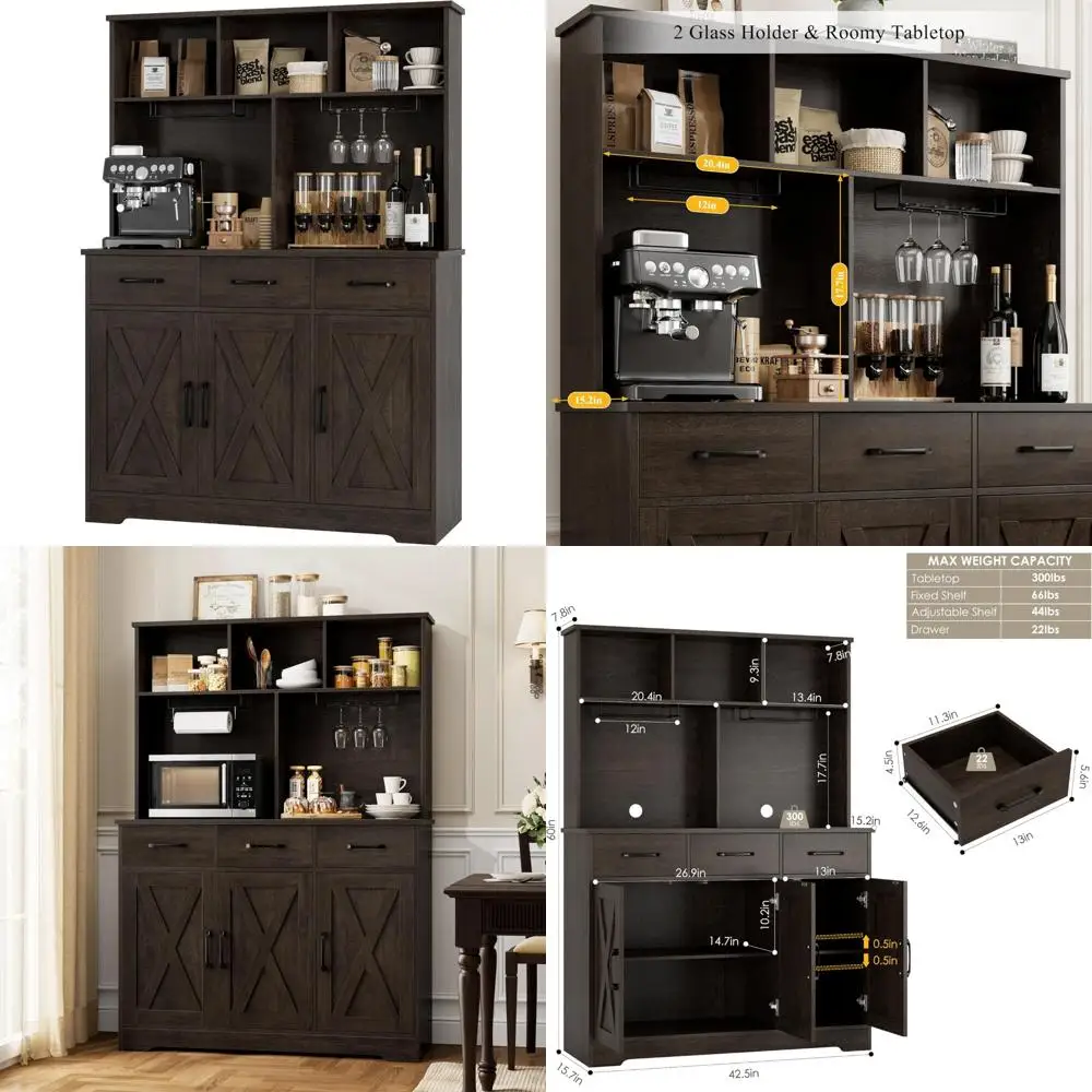 Mueble buffet rústico estilo granja con hucha y 3 cajones.