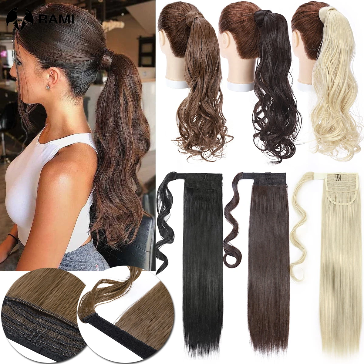 Extensions de cheveux humains blonds pour femmes, extension de queue de cheval naturelle, cheveux raides Remy, clip rond