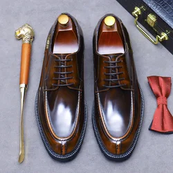 Italian Handmade Men's Dress Shoes Genuine Leather Black Brown Retro Business Wedding Formal Shoes For Men 2023 New