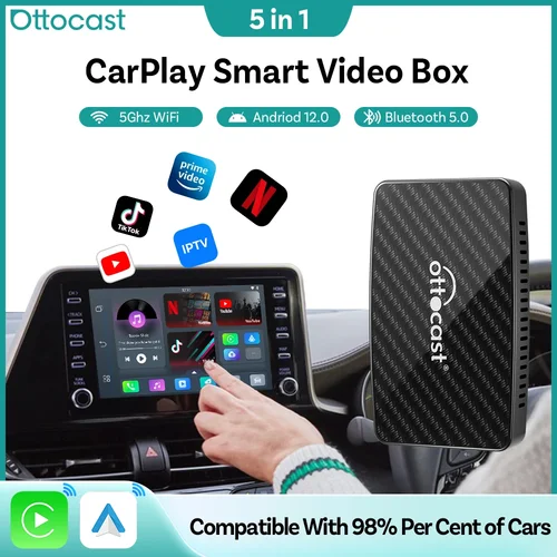 Ottocast Play2Video Pro Ai Box adaptador inalámbrico CarPlay Android Auto integrado en Youtube Netflix IPTV para coche con Carplay con cable