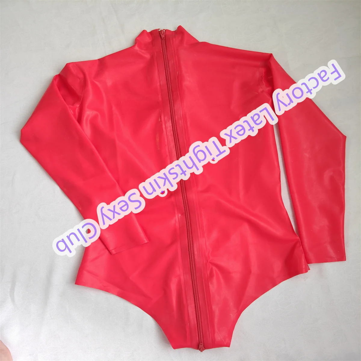 Red Latex Swimsuit Cosplay Long Sleeve with Crotch Back Zip for Women Wear