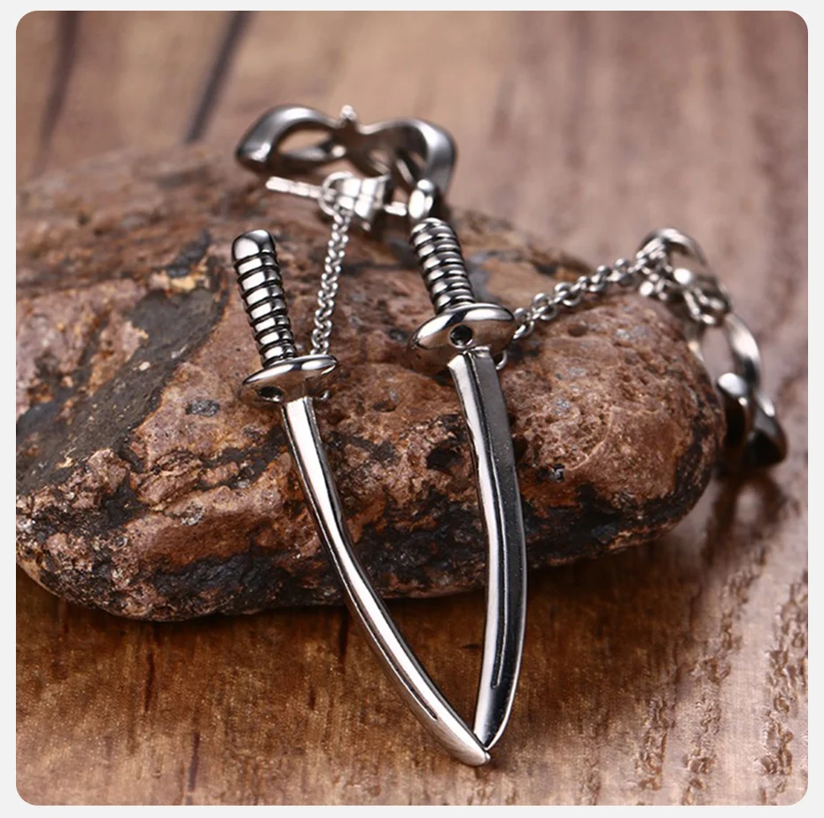 Vnox coole Punk Schwert Ohr stecker für Männer Frauen, nie verblassen Edelstahl Samurai Scimitar Katana Zaun Ohr Zubehör – Detail 3