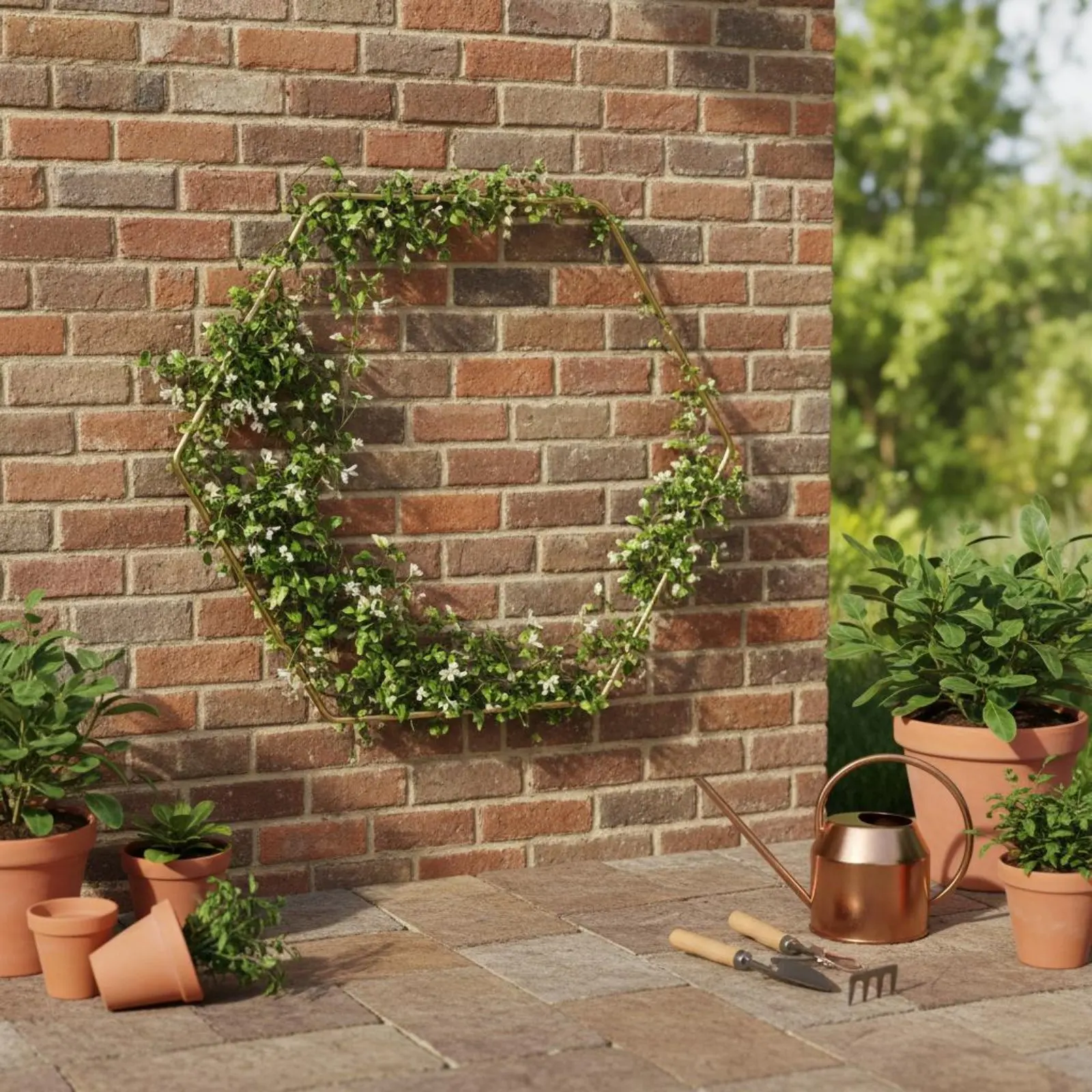 Hexagon Plant Trellis Weatherproof Geometric Lattice Wall Trellis Metal Climbing Plant Support Chain Modern Design Gardening