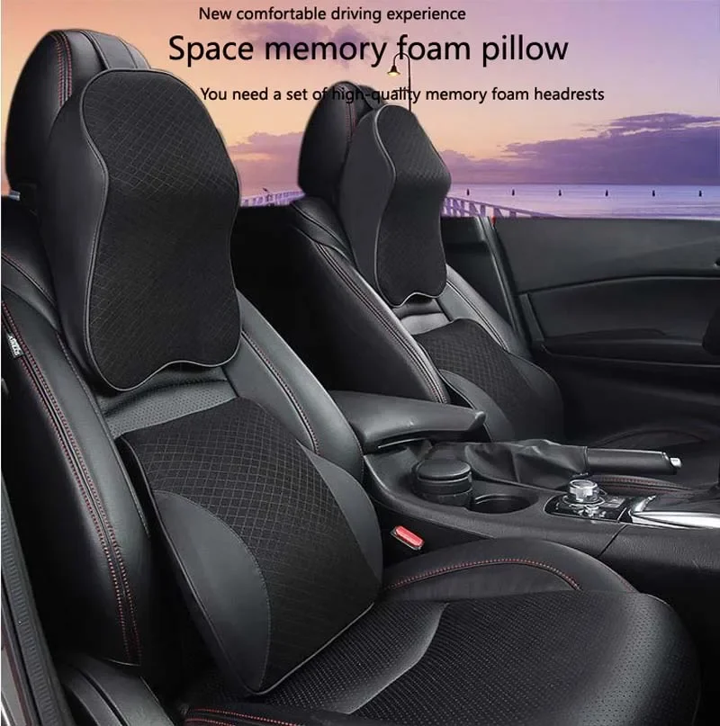 3D Memory Foam Car Neck Pillow PU Leather Car Pillow Waist Rest Pillow Seat Back Rest Lumbar Cushion For Car Accessories