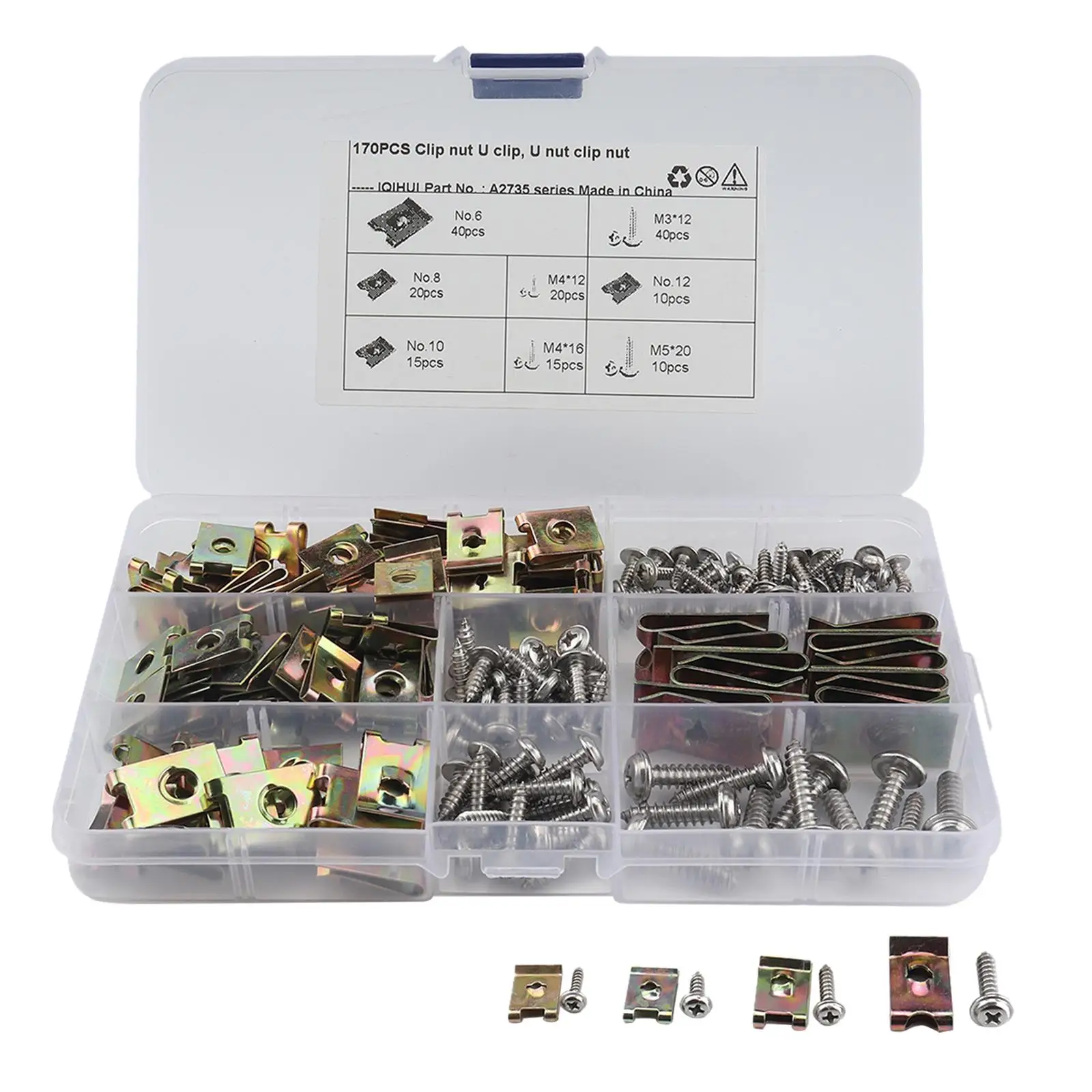 170Pcs U Type Clips Nuts And Screws Set Accessory Repair for Door Panel