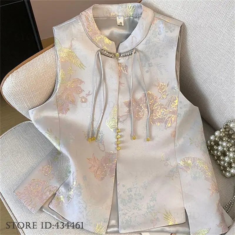 

Новая женская жилетка в китайском стиле Тан, винтажный жакет с воротником-стойкой, вышивкой жаккардом и застежкой на пуговицах, в стиле ципао