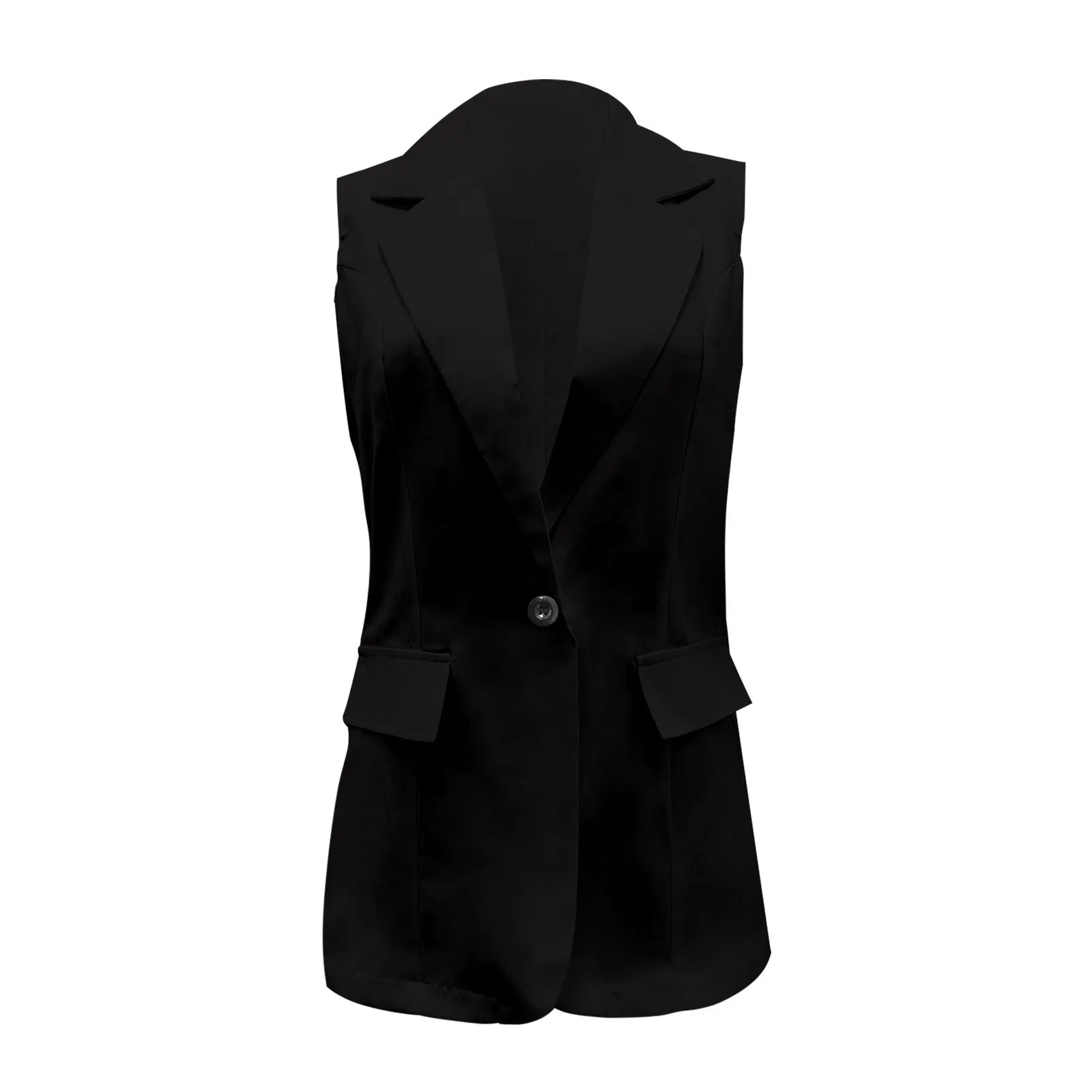 Sleeveless Women\'s Suit Coat Summer Formal Suit For Women Solid Color Vest Cardigan Lapel Business Jacket With Double Pockets