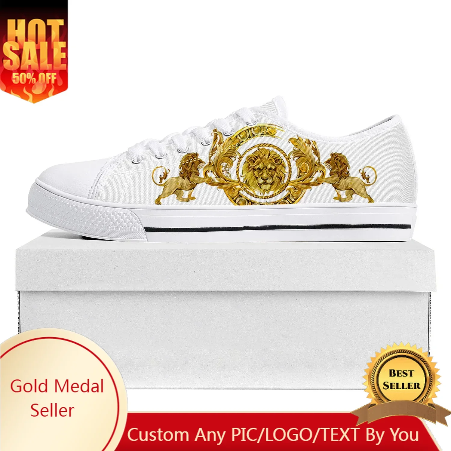 

Golden Lion Head Lace Low Top High Quality Sneakers Mens Womens Teenager Tailor-made Shoe Canvas Sneaker Casual Couple Shoes