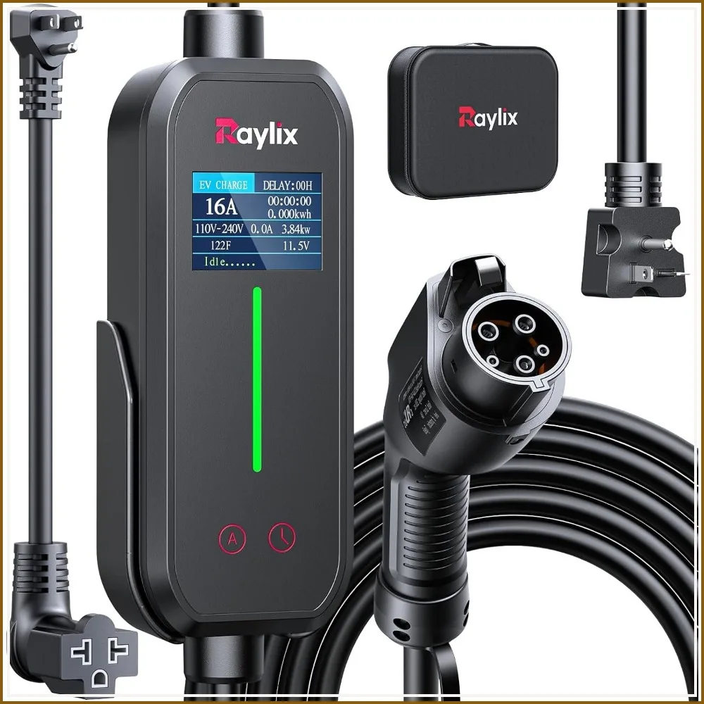 

16A Level 1&2 EV Charger with Holder, 110V-240V J1772 Charger 21ft Cable, Adjustable Current & Delay Charging, Wall Mount for All SAE J1772, Nema 6-20 & 5-15