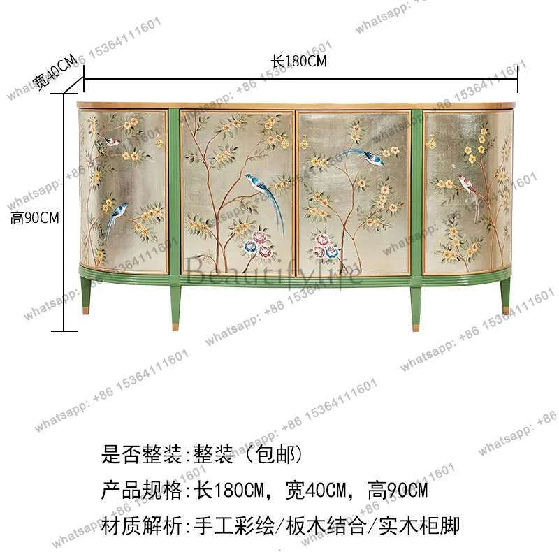 New Chinese retro solid wood porch cabinet hand-painted classical decorative cabinet