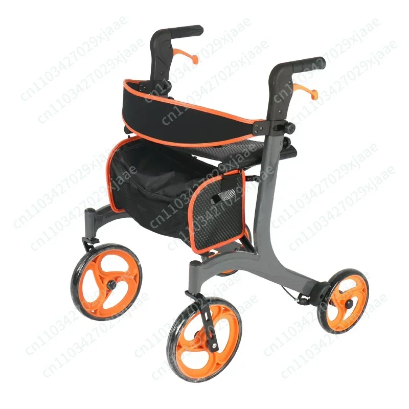 Height Adjustable Folding Walker with Seat, Lightweight Aluminum Folding Shopping Trolley