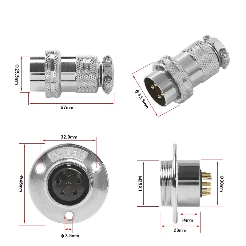 1 Set Aviation Plug-in Socket GX/M30 DF30 Reverse-Mounting 4 5 6 7 8 Core Pin Disc Flange Electrical Connector