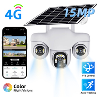 V380 Pro 15MP Solar Camera Triple Lens Triple PTZ Cam Two-Way Audio Outdoor Built-in Battery Security CCTV HD 4G IP Camera