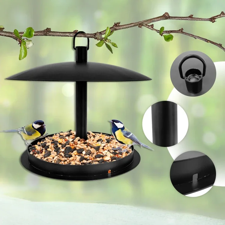 JH-Mech Outdoor Patio Garden Bird House Wall Mounted Bird Feeder and Drinker Hanging Metal Bird Feeder