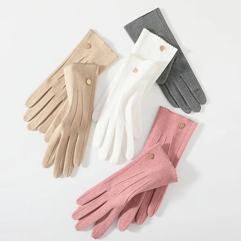 Guantes elegantes para mujer, guante de dedo completo para pantalla táctil, para deportes al aire libre, ciclismo, terciopelo alemán Delgado,