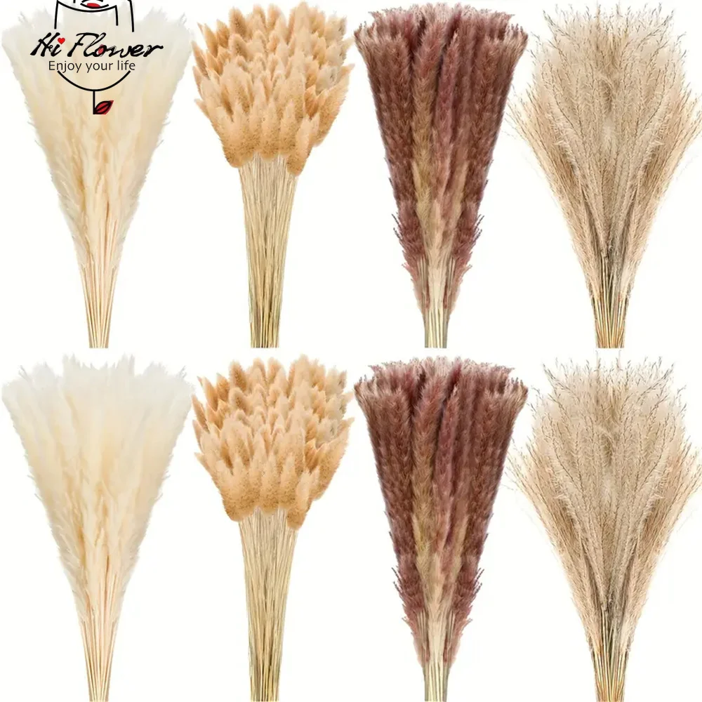 200PCS Pampas Grass Dried Flowers Boho Decoration Home Farmhouse Country Wedding Room Table Decoration Bouquet Bunny Tail Grass