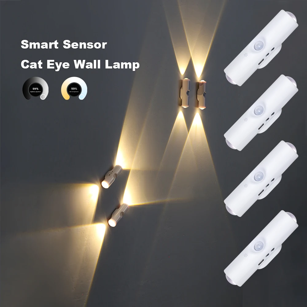 4pcs Motion Sensor Led Wall Lamp Smart Night Light with Mobile Detection LED Wall Lights Magnetic Mount Dimmable Rechargeable