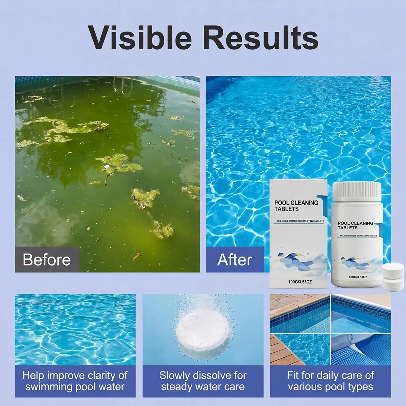 

Water Purification Tablets Stain Remover Odor Eliminator Pool Cleaner Tabs For Home Hot Spring Spa Ground Hot Tub Water Septic