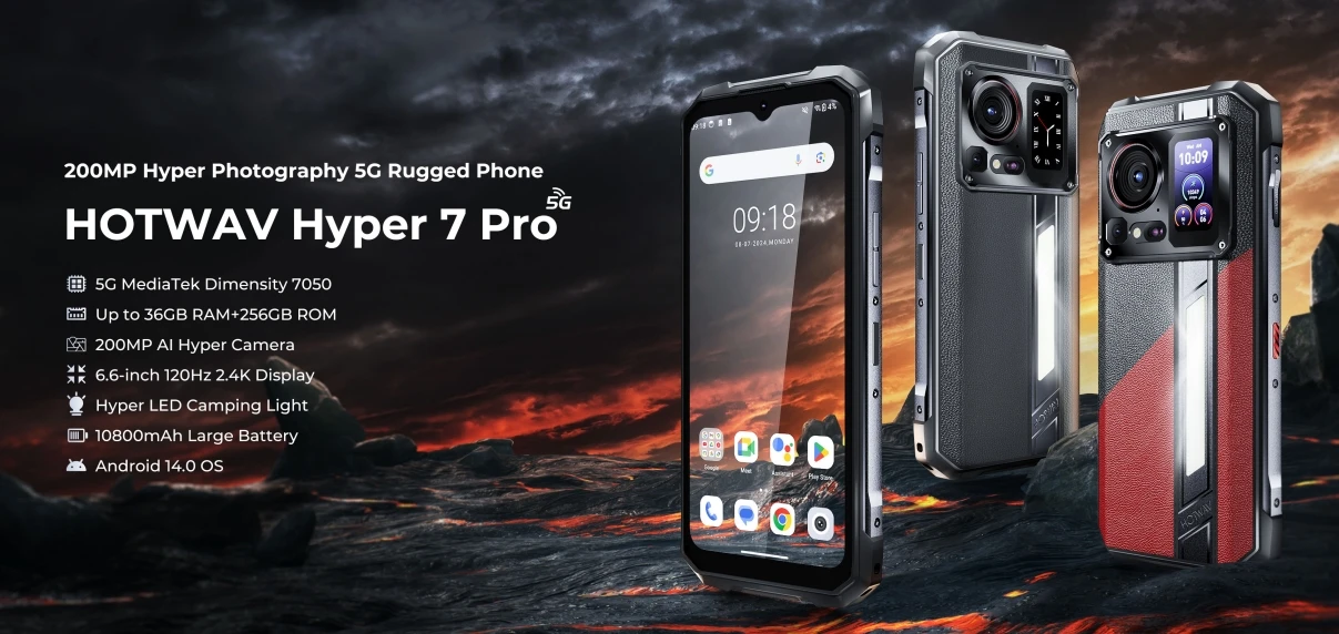 HOTWAV Hyper 7 Pro، وحدة المعالجة المركزية MediaTek Dimensity 7050 120 هرتز 6.6 بوصة شاشة، 5G الهاتف الذكي شاشة لمس ثانوية جديدة، 16 جيجابايت رام، 256 جيجابايت RO