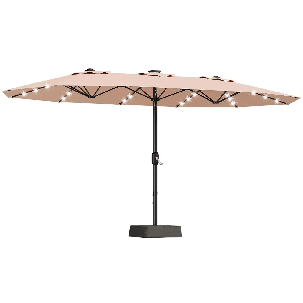 

15FT Rectangular Patio Umbrella With Solar Lights & Base Included - Large Patio Umbrella With Crank Handle, Customized