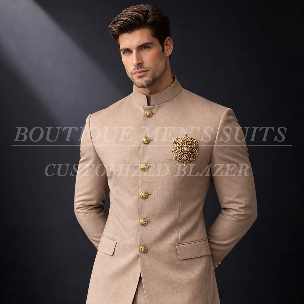 

High Quality Men's Suits Blazer Simple Single Breasted Stand Lapel Blazer Elegant Wedding Best Men 2 Piece Jacket Pants