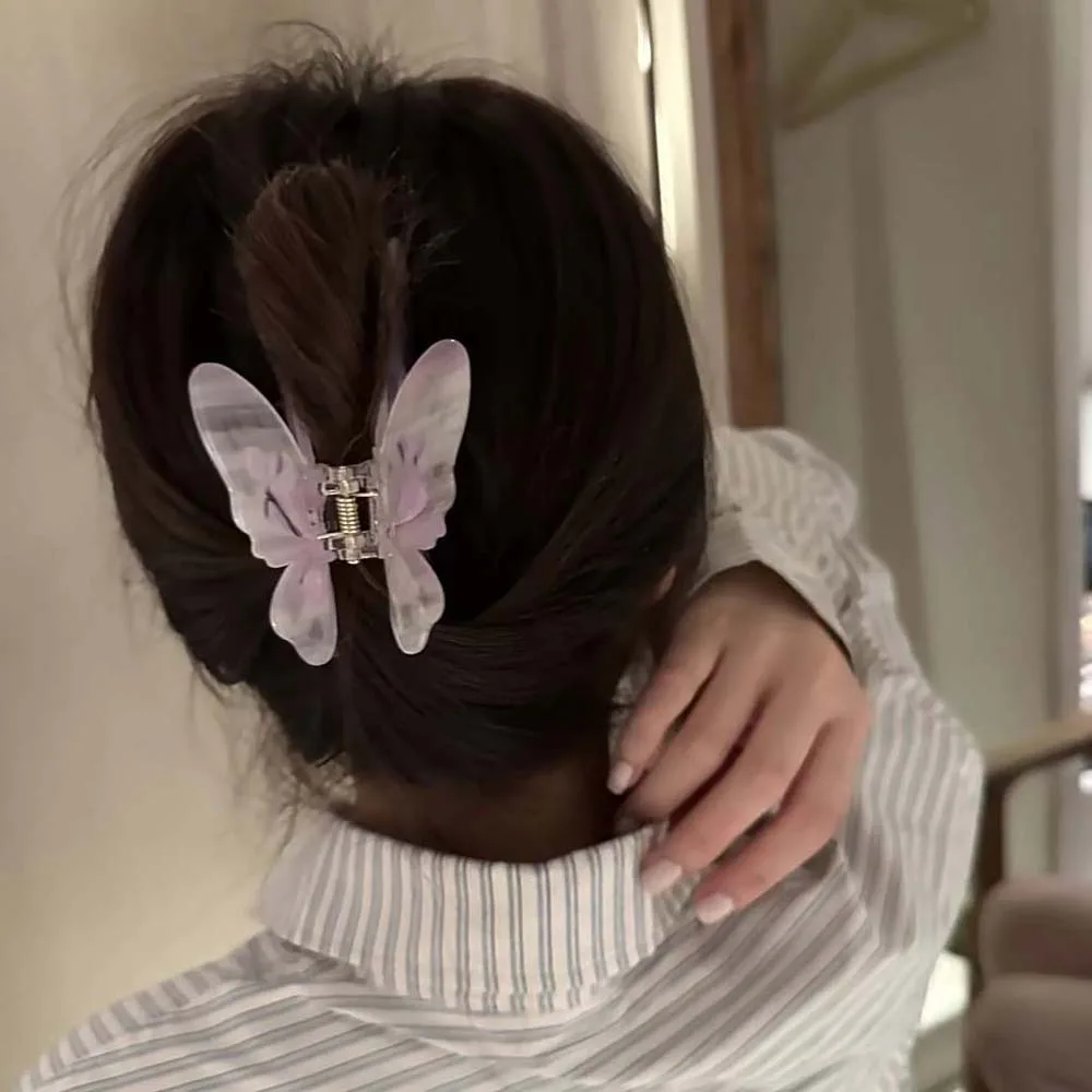 Clip de tiburón de mariposa acrílico a la moda, Clip de garra de ala elegante impermeable, tocado de estilo chino, Clip de pelo de Color ilusorio para niña