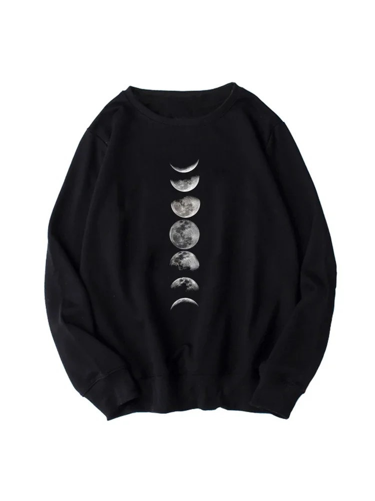 Oversize Women Casual Loose Fashion Hoodies New Funny Moon Print Sweatshirt Fashion Pullovers