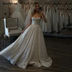 Smileven-Vestido de novia brillante, traje de tul con purpurina, tirantes finos, cuello en U, 2024