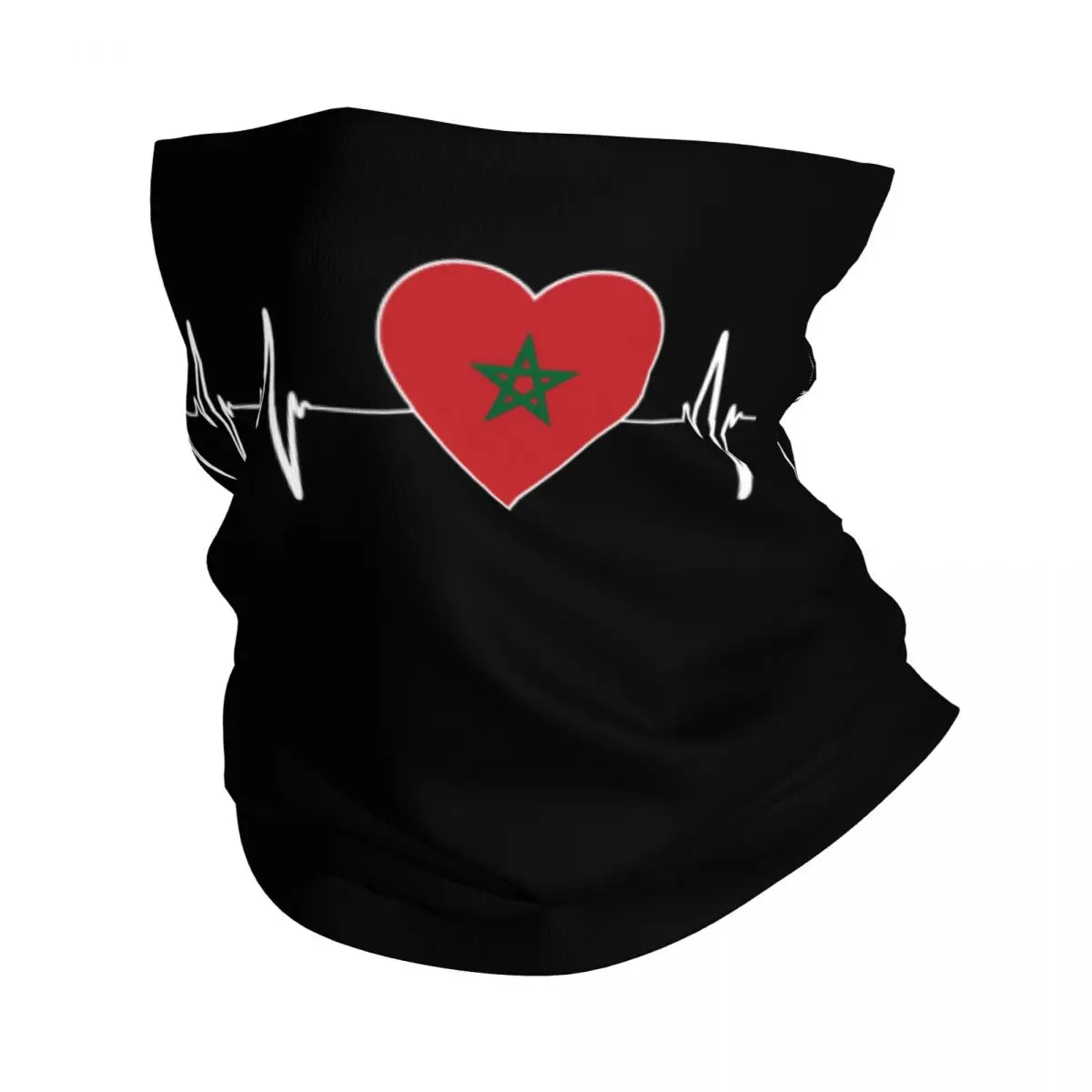 Custom Heartbeat Morocco Country Flag Neck Gaiter Women Men Windproof Winter Moroccan Heart Family Bandana Scarf for Hiking