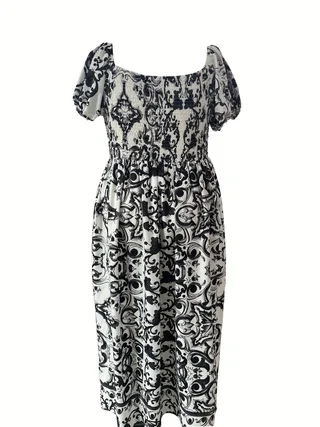 فستان نسائي مطبوع بوهيمي مكشوف الكتفين بمقاس كبير #3