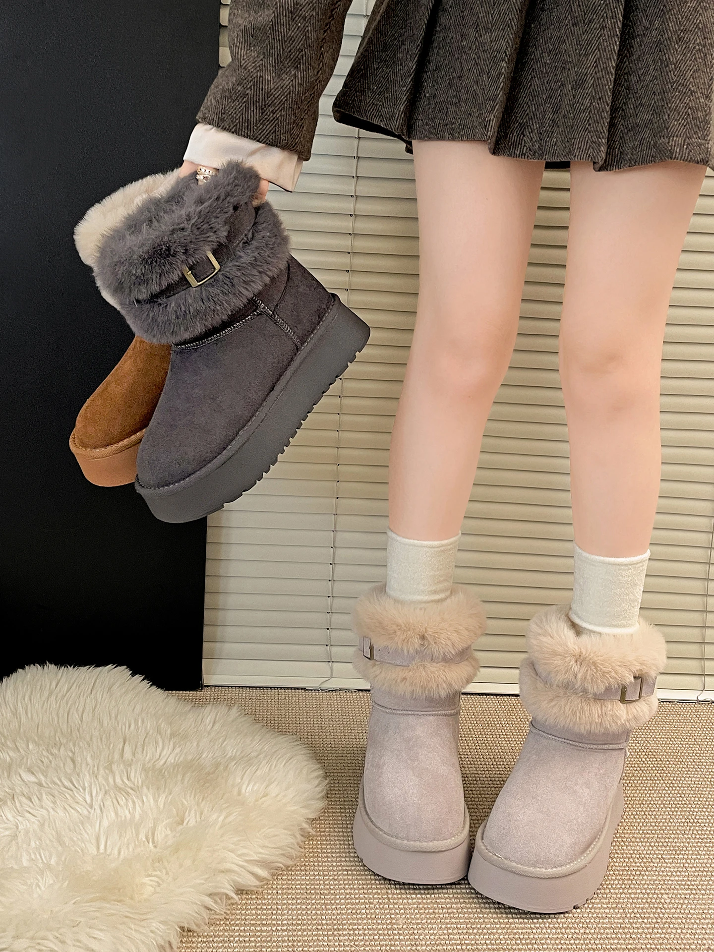 

Корейские женские зимние ботинки Thiened Fce на подкладке, зимняя теплая верхняя одежда, ботильоны на меху Bule Cotton oes, теплые Thi...