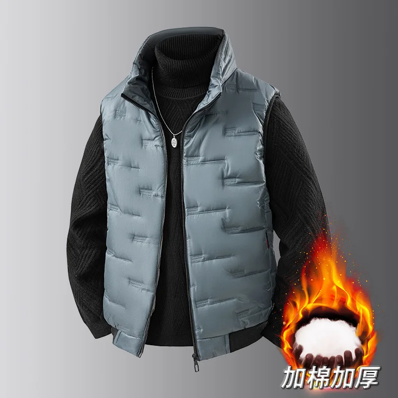 Men's Large-Sized Loose Sleeveless Cotton Jacket Autumn Winter Stand-Up Collar Jacquard New 2025