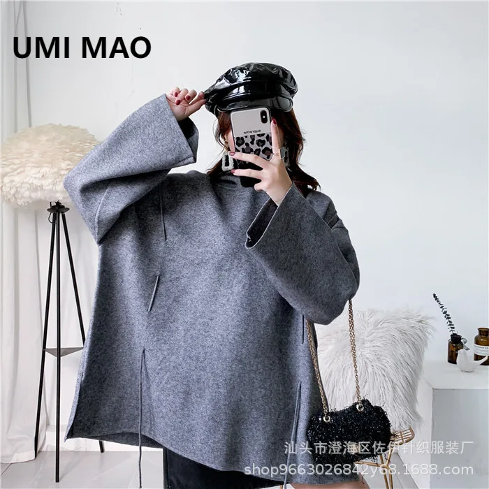 UMI MAO Retro Hoodie Losse gebreide hoodie Dikke trui Damestop Middellange tot lange top Femme
