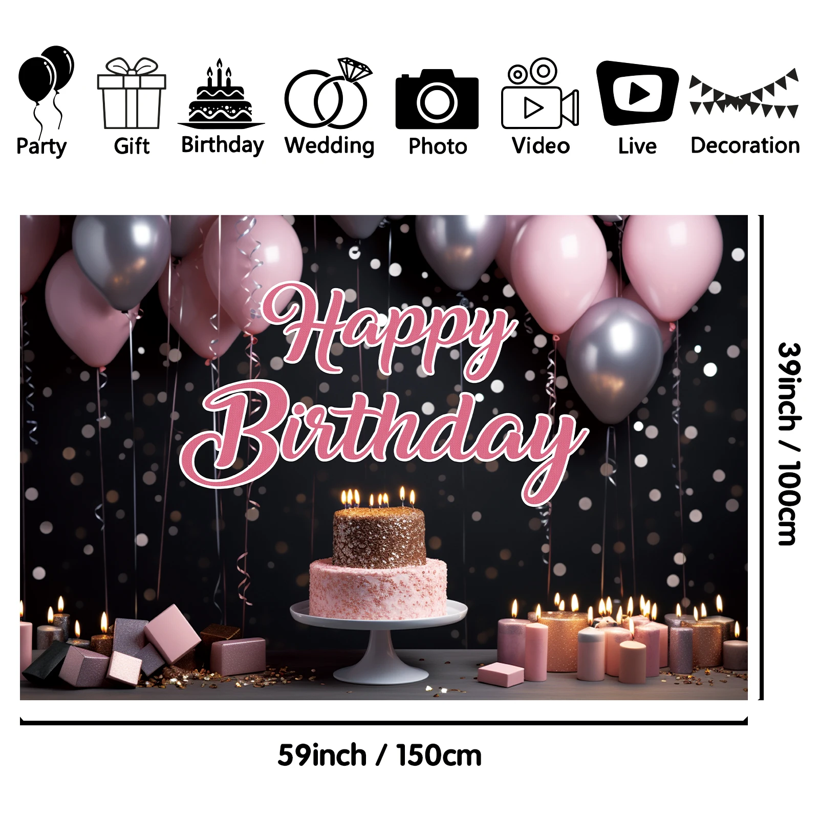 1PCS 100x150cm Happy Birthday(2) Theme Backdrop,Photography Background,Used To Gifts,Activities Or Other Party Decoration