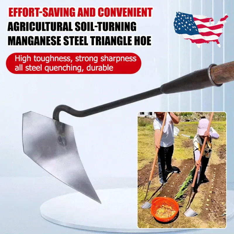 Thickened Manganese Steel Triangular Hoe Agricultural Trenching Used for Plowing Loosening Soil Digging Trenches Pointed Hoes