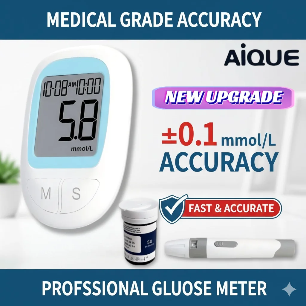 JUSTLANG medidor de glucosa en sangre glucómetro médico 50 Juego de tiras reactivas máquina de lanceta para Diabetes Mg/dL Mmol/L Kit de prueba de azúcar en sangre