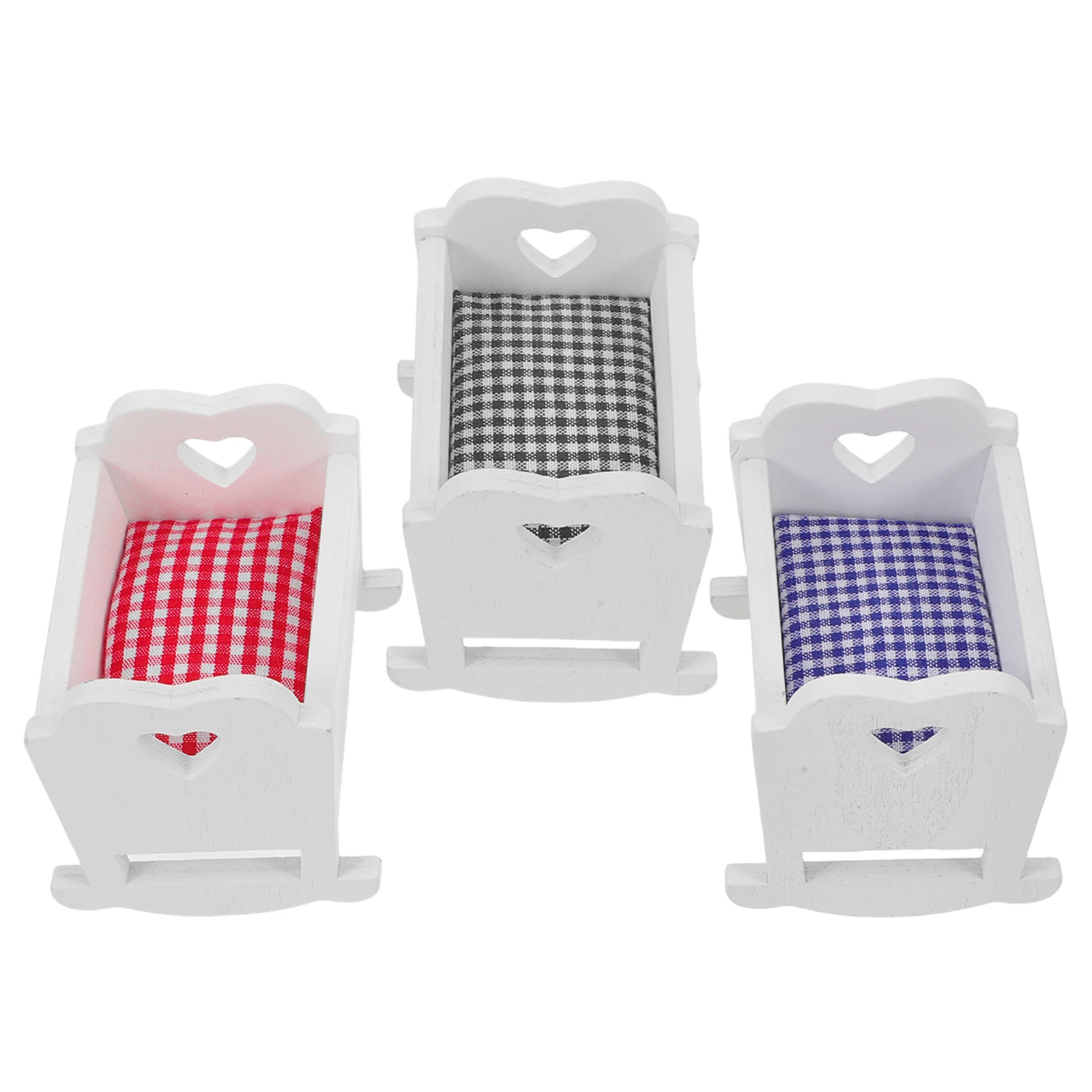 3Pcs Miniature Furniture Ornament 1:12 Scale Crib Baby Bed Set for Nursery Room Dollhouse Bedroom Decor Dollhouse Bed